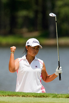 Danielle Kang reacts to holing out of the greenside bunker --- b_10GJ__J5F7158KangHoleOut